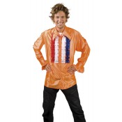 Oranje blouse rood wit blauw ruches