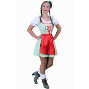 Tiroler jurk kort Sarah groen/wit met rood schortje